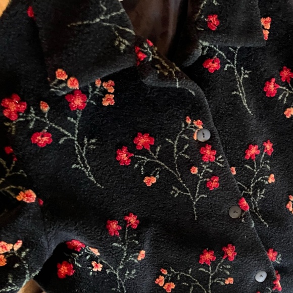 Park Lane Black Teddy Jacket with Red Floral Design Vintage sweater cozy farm - Picture 5 of 5